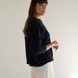 Claudia Navy Cotton Crewneck