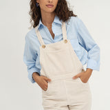 Naz women's cotton corduroy overalls in white with elastic on the back. Made ethically in Portugal. 